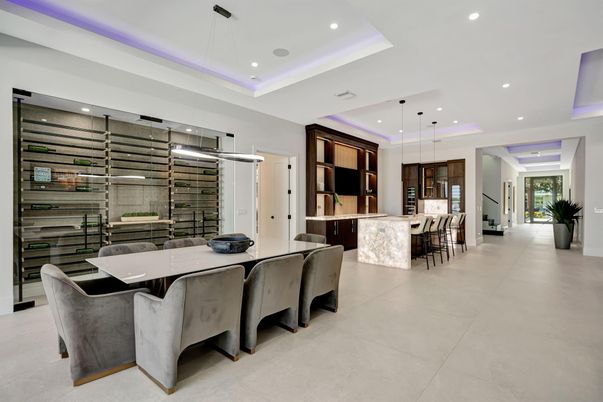 Dining room, Interior, Pendant Lights, Recessed Lighting, Wine Storage