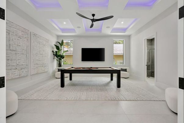 Billiard Table, Game Room, Interior, Recessed Lighting