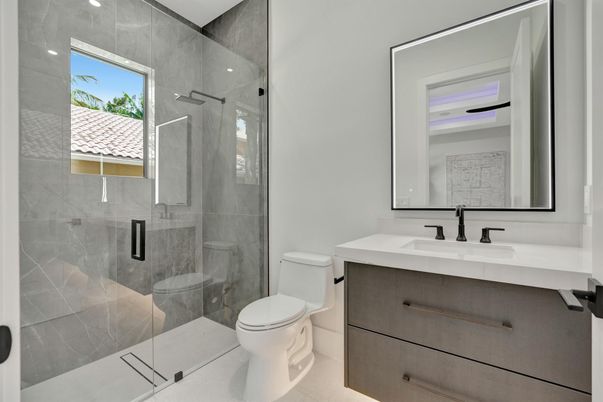 Bathroom, Glass Shower, Interior, Recessed Lighting