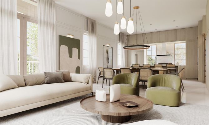 Dining room, Interior, Living room, Pendant Lights, Recessed Lighting