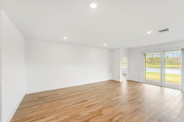 Empty room, Interior, Recessed Lighting, Wood Texture Flooring