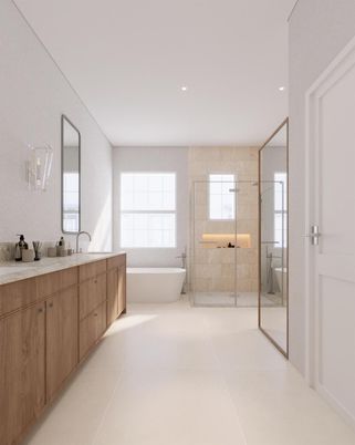 Bathroom, Dual Sink Vanities, Free Standing Baths, Glass Shower, Interior, Recessed Lighting