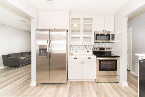 Interior, Kitchen, Stainless Steel Appliances, Wood Texture Flooring