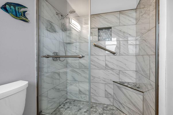 Bathroom, Glass Shower, Interior, Marble Walls