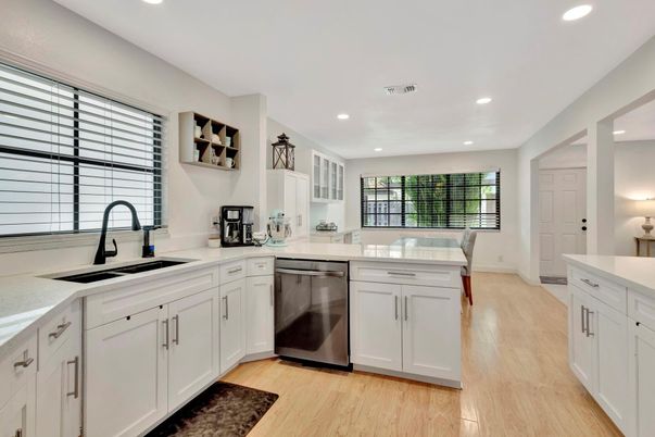 Interior, Kitchen, Recessed Lighting, Wood Texture Flooring