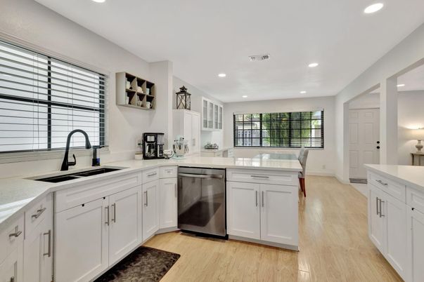 Interior, Kitchen, Recessed Lighting, Wood Texture Flooring