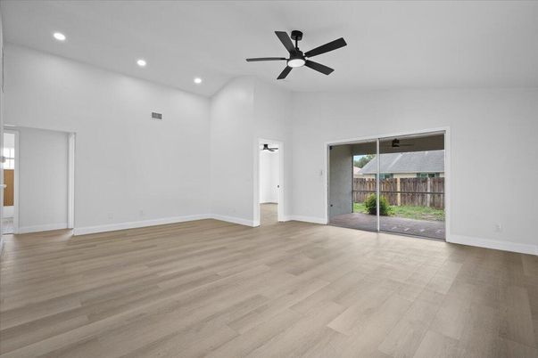 Empty room, Interior, Recessed Lighting, Wood Texture Flooring