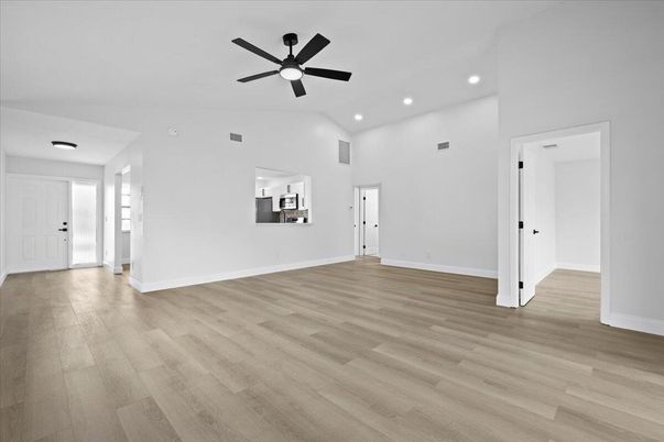 Empty room, Interior, Recessed Lighting, Wood Texture Flooring