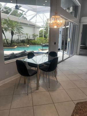 Chandelier, Dining room, Glass Ceilings, Interior, Pool, Sun Room