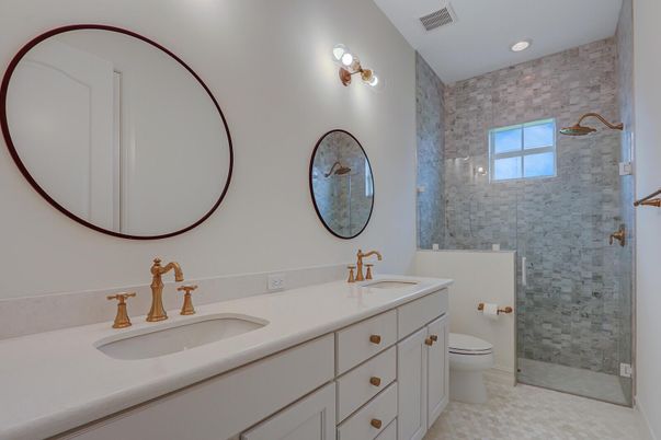 Bathroom, Dual Sink Vanities, Glass Shower, Interior, Recessed Lighting