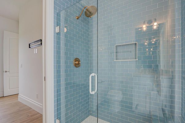 Bathroom, Glass Shower, Interior, Wood Texture Flooring