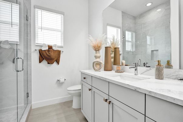 Bathroom, Dual Sink Vanities, Glass Shower, Interior, Recessed Lighting