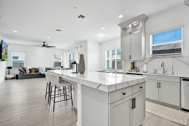 Interior, Kitchen, Living room, Recessed Lighting, Wood Texture Flooring