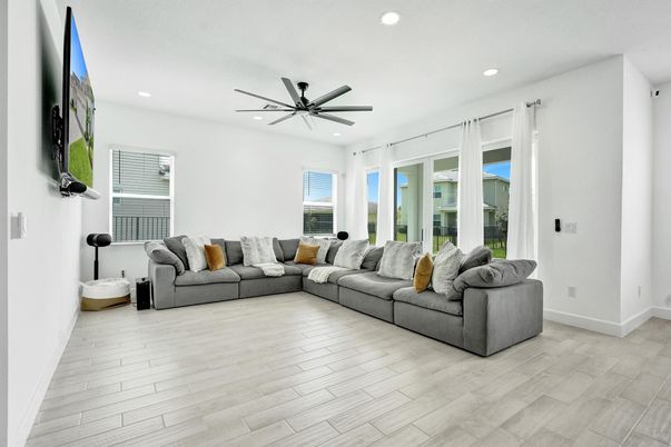 Interior, Living room, Recessed Lighting, Wood Texture Flooring