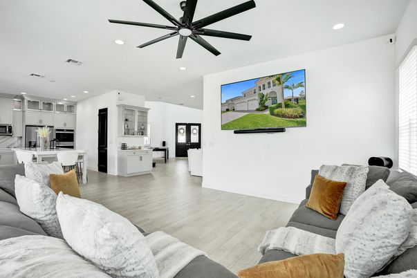 Interior, Kitchen, Living room, Recessed Lighting, Stainless Steel Appliances, Wood Texture Flooring