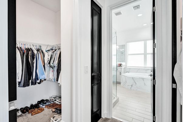 Bathroom, Glass Shower, Interior, Marble, Recessed Lighting, Walk-in Closets, Wood Texture Flooring
