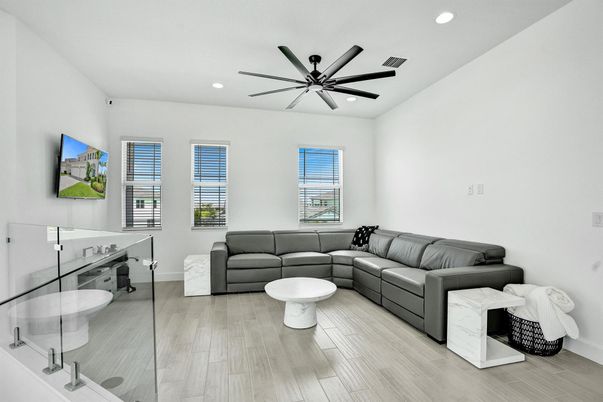 Interior, Living room, Pendant Lights, Recessed Lighting, Wood Texture Flooring