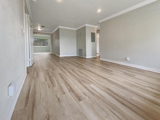 Empty room, Interior, Recessed Lighting, Wood Texture Flooring