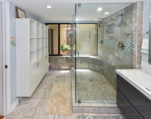 Bathroom, Glass Shower, Interior, Recessed Lighting