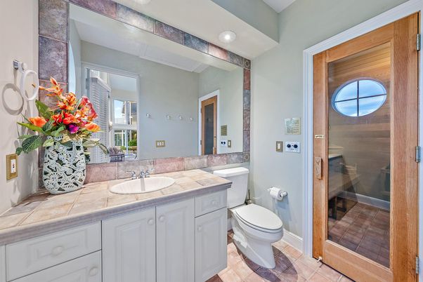 Bathroom, Glass Shower, Interior, Recessed Lighting, Tile Countertops