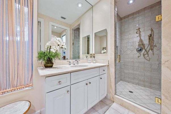 Bathroom, Dual Sink Vanities, Glass Shower, Interior, Recessed Lighting