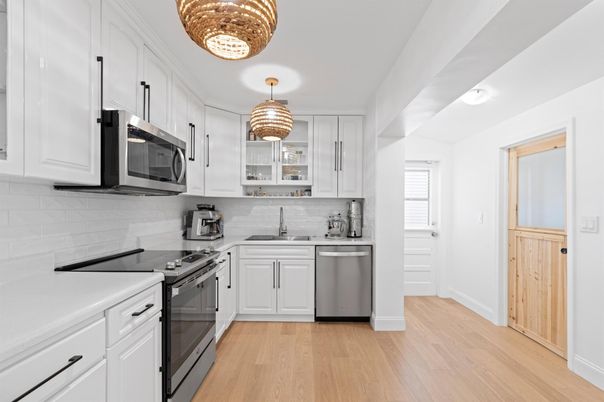 Interior, Kitchen, Stainless Steel Appliances, Wood Texture Flooring