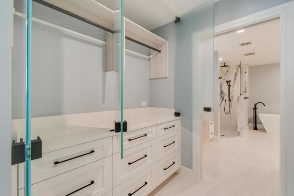 Bathroom, Glass Shower, Interior, Recessed Lighting, Walk-in Closets