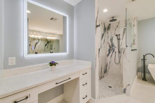 Bathroom, Interior, Marble Walls, Recessed Lighting