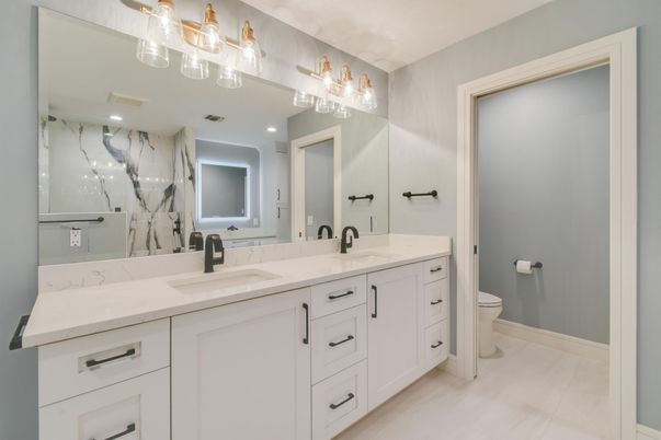 Bathroom, Dual Sink Vanities, Interior, Marble Walls