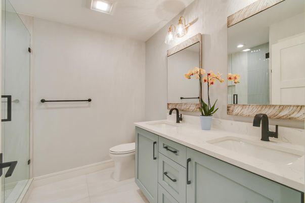 Bathroom, Dual Sink Vanities, Glass Shower, Interior, Recessed Lighting