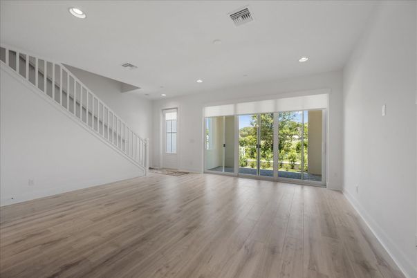 Empty room, Interior, Recessed Lighting, Wood Texture Flooring