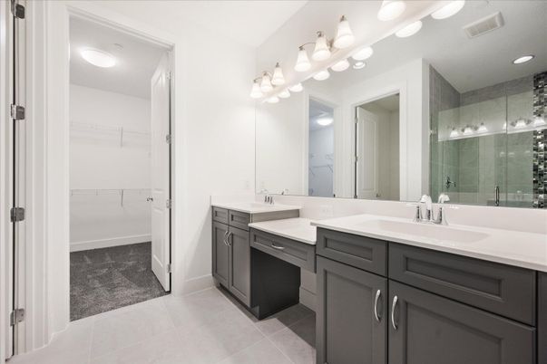 Bathroom, Dual Sink Vanities, Glass Shower, Interior, Recessed Lighting
