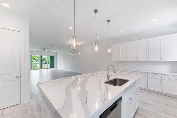 Interior, Kitchen, Pendant Lights, Recessed Lighting, Wood Texture Flooring