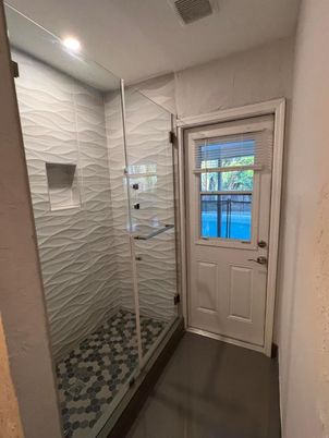 Bathroom, Glass Shower, Interior, Recessed Lighting