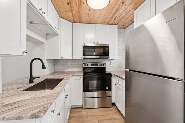 Interior, Kitchen, Stainless Steel Appliances, Wooden Ceilings, Wood Texture Flooring