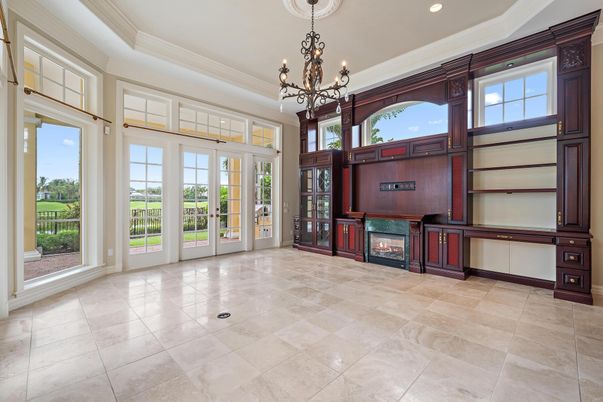 Chandelier, Empty room, Fireplace, Interior, Recessed Lighting