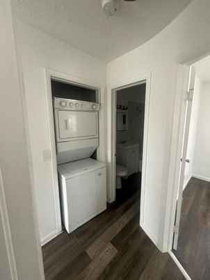 Bathroom, Interior, Utility Closets, Washer, Wood Texture Flooring