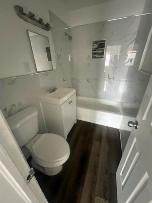 Bathroom, Interior, Marble Walls, Wood Texture Flooring