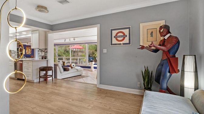 Interior, Living room, Pendant Lights, Wood Texture Flooring