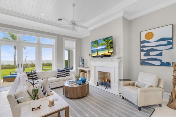 Fireplace, Interior, Living room, Recessed Lighting, Water