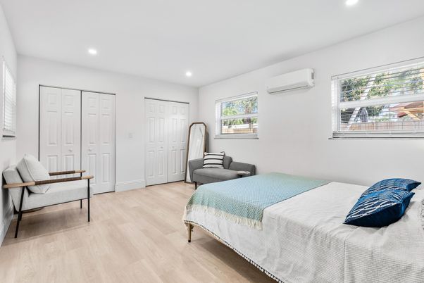 Bedroom, Interior, Recessed Lighting, Wood Texture Flooring