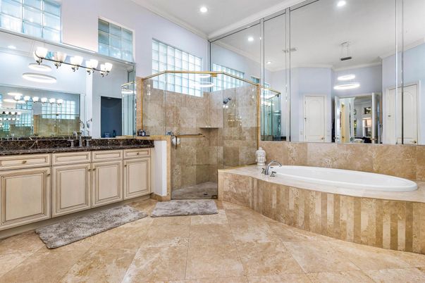 Bathroom, Glass Shower, Interior, Recessed Lighting