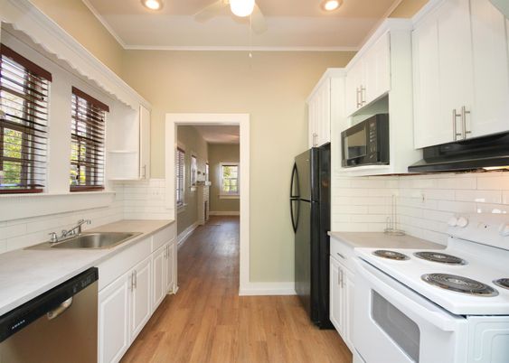Interior, Kitchen, Recessed Lighting, Wood Texture Flooring