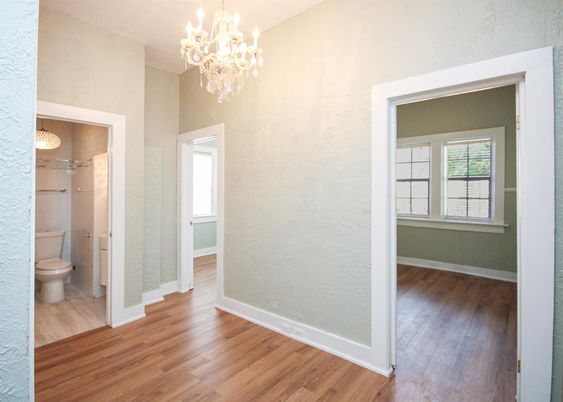 Bathroom, Chandelier, Interior, Wood Texture Flooring