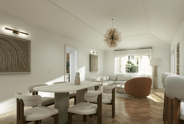 Dining room, Interior, Living room, Pendant Lights, Wood Texture Flooring