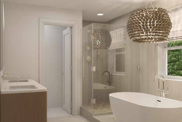 Bathroom, Free Standing Baths, Glass Shower, Interior, Recessed Lighting