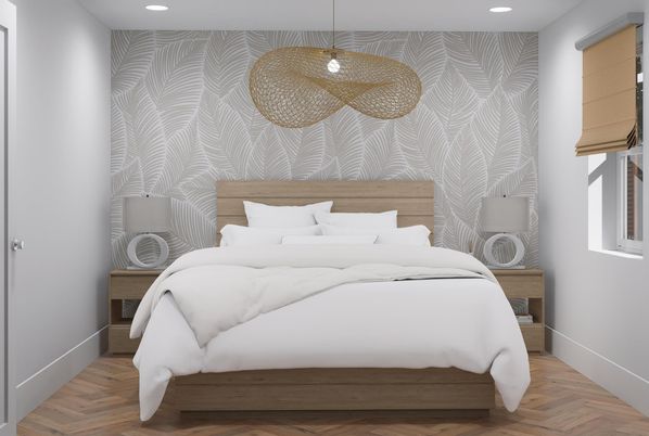 Bedroom, Interior, Pendant Lights, Recessed Lighting, Wood Texture Flooring