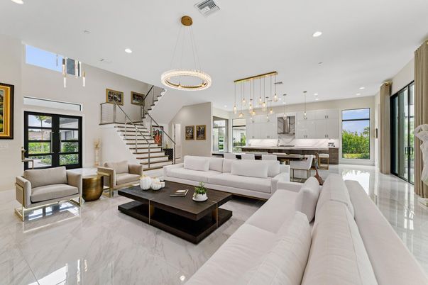 Interior, Kitchen, Living room, Marble, Pendant Lights, Recessed Lighting