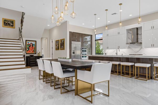 Interior, Kitchen, Marble, Pendant Lights, Recessed Lighting, Stainless Steel Appliances