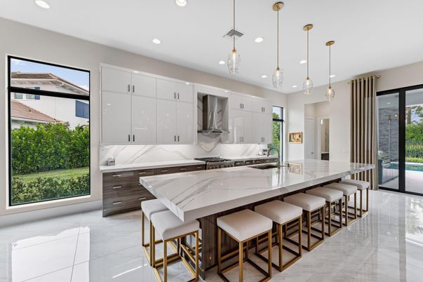 Interior, Kitchen, Marble, Pendant Lights, Recessed Lighting